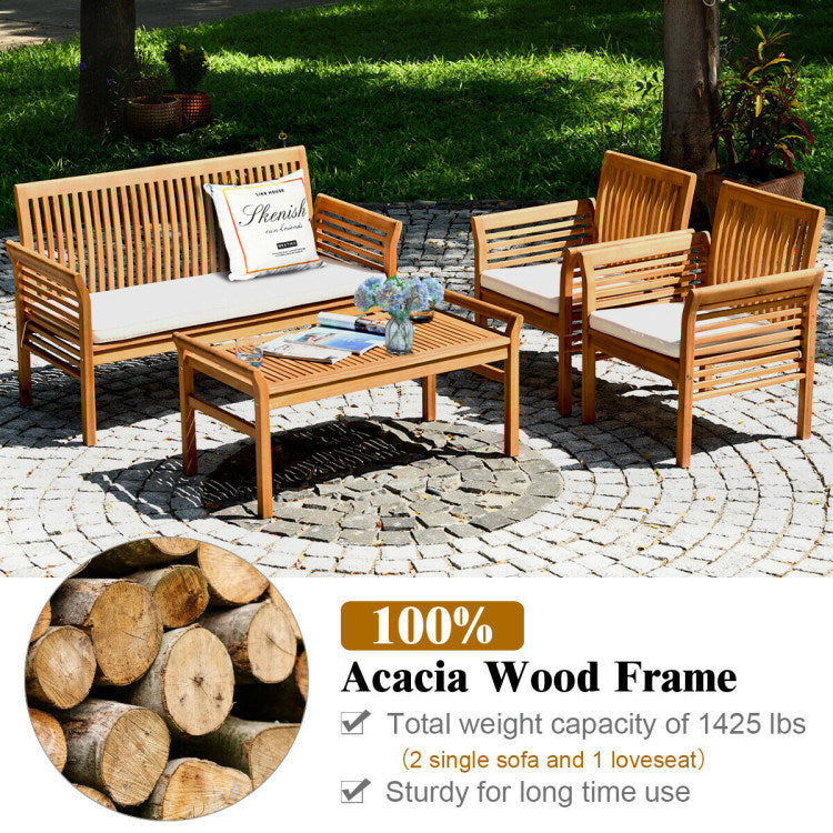 4 pieces outdoor acacia wood sofa furniture set