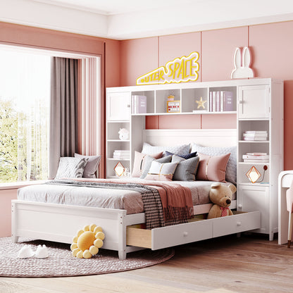 Wooden Bed With All-in-One Cabinet and Shelf
