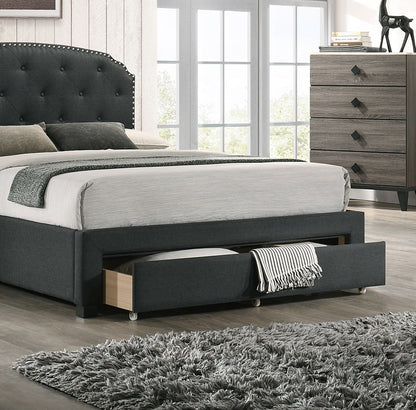 Burlap Bed with Drawer Button Tufted Headboard +Storage, Charcoal