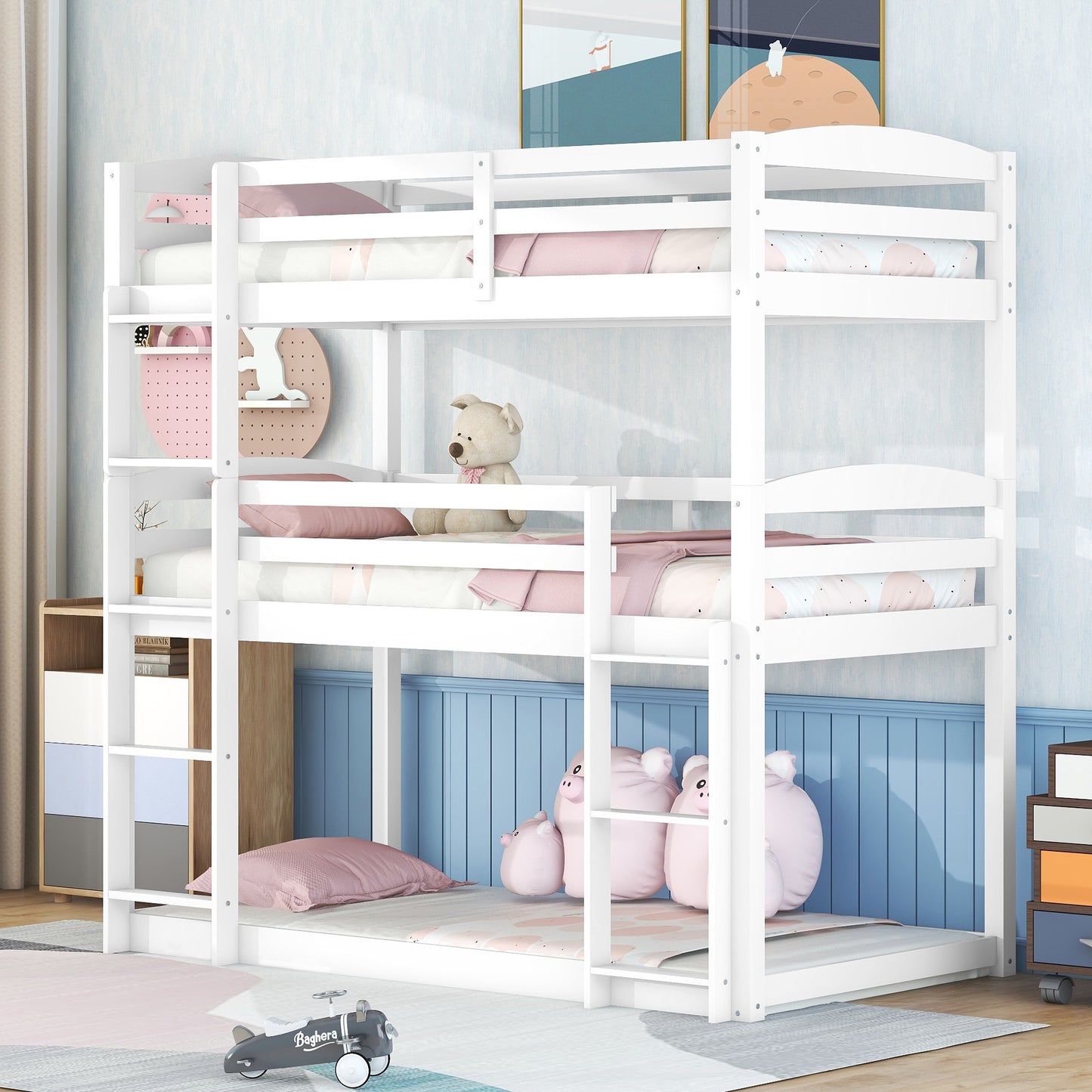 twin over twin over twin triple bunk bed,white