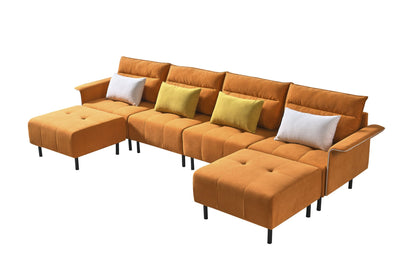 U-Shaped Sectional Sofa with 2 Removeable Ottoman and 4 Pillows