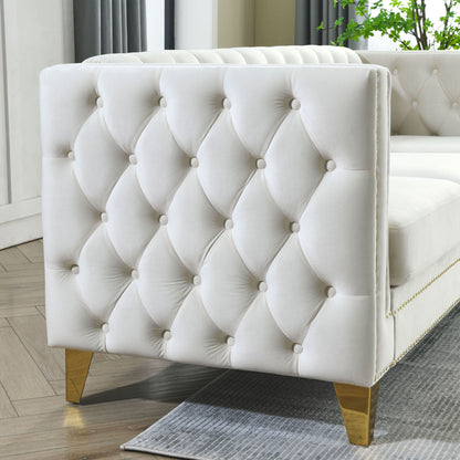 Zara Velvet L-Shaped Corner Sectional, Beige