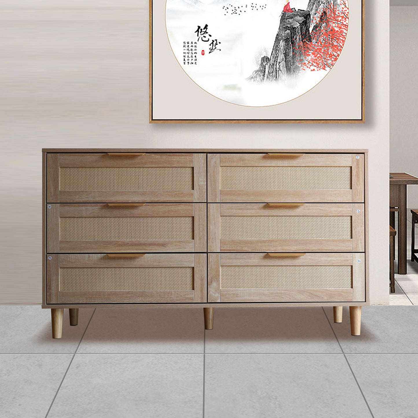modern 6 drawer rattan dresser