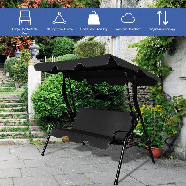 3 seat outdoor patio canopy swing with cushioned steel frame