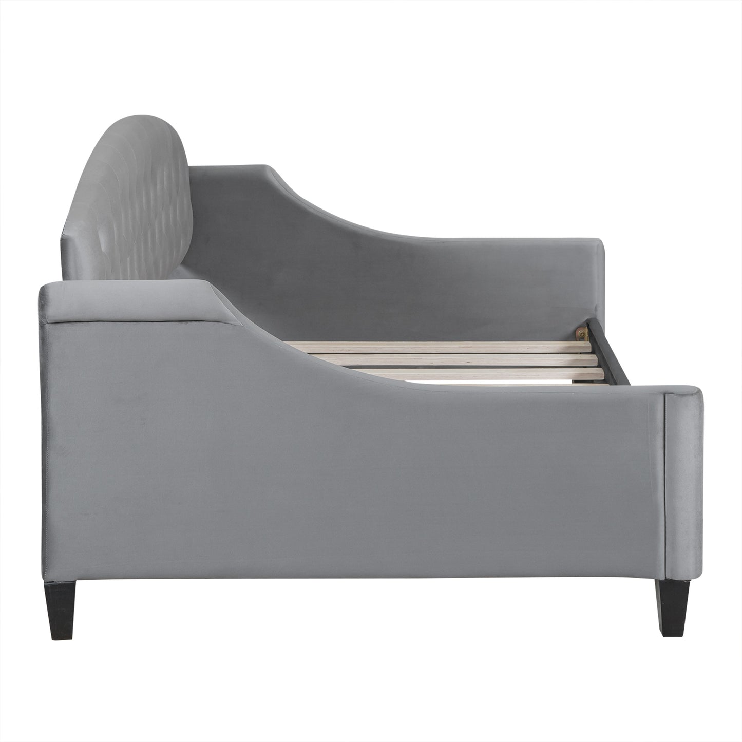 modern luxury upholstered tufted button bed, grey