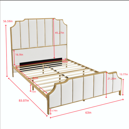 Lilly Upholstered Platform Bed & High headboard with Wood Slat Support, Velvet White