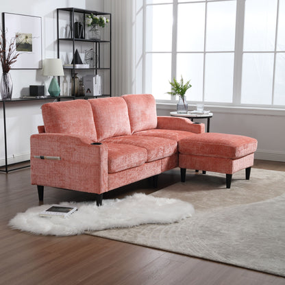 Zara Storage/ Cupholder Sectional Sofa, Pink