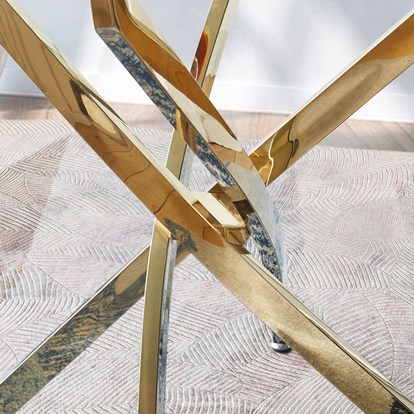 square clear dining tempered glass table with gold finish stainless steel legs