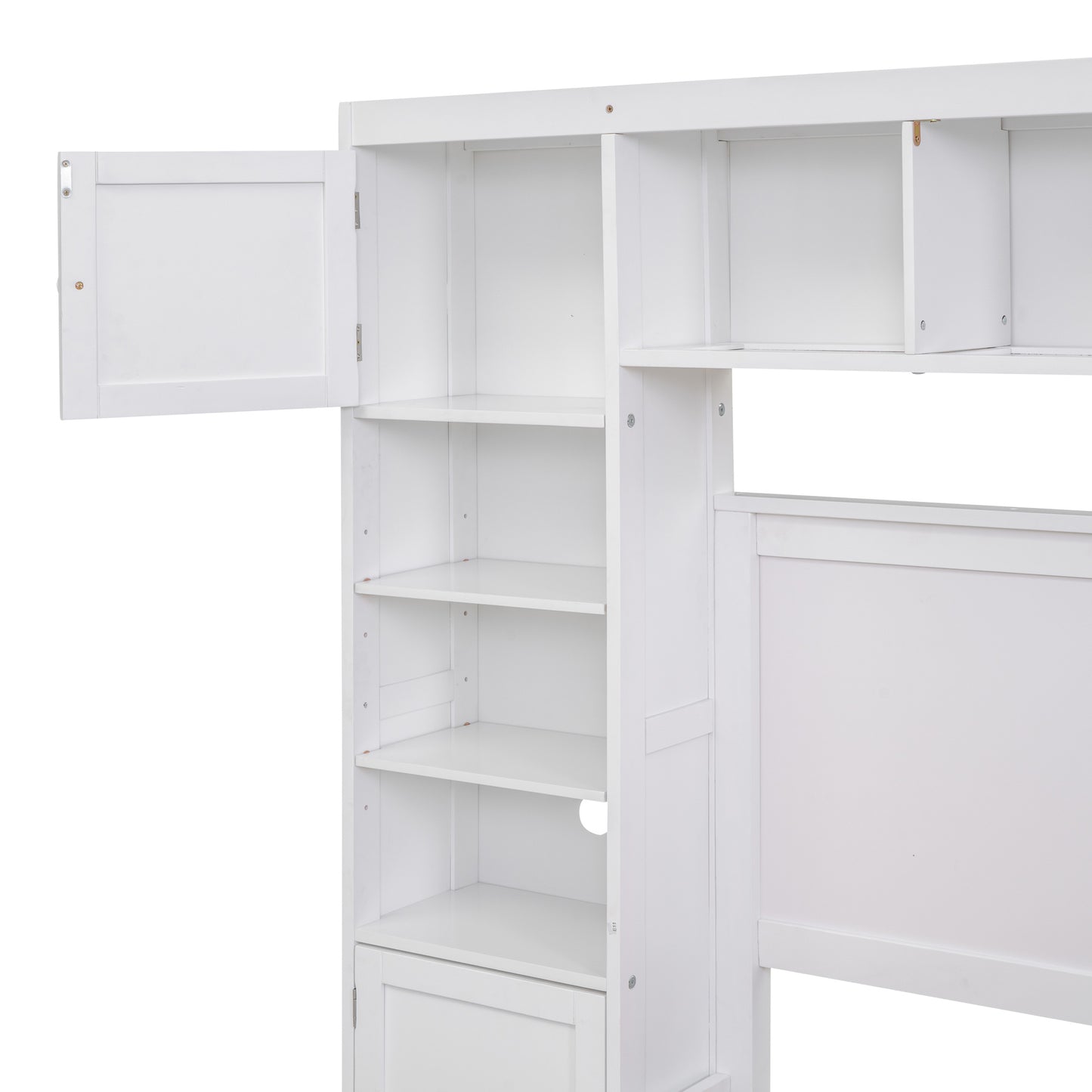 wooden bed with all-in-one cabinet and shelf
