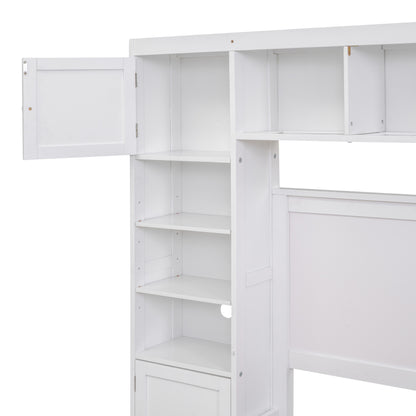 Wooden Bed With All-in-One Cabinet and Shelf
