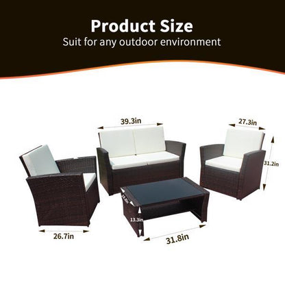 4Pcs Rattan PE Wicker Patio Set