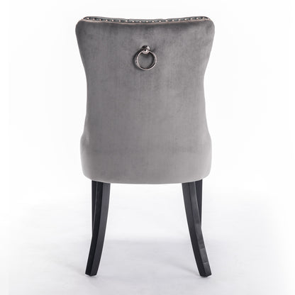 Nikki Collection Modern High-end Tufted Dining Chairs 2-Pcs Set, Black+Gray