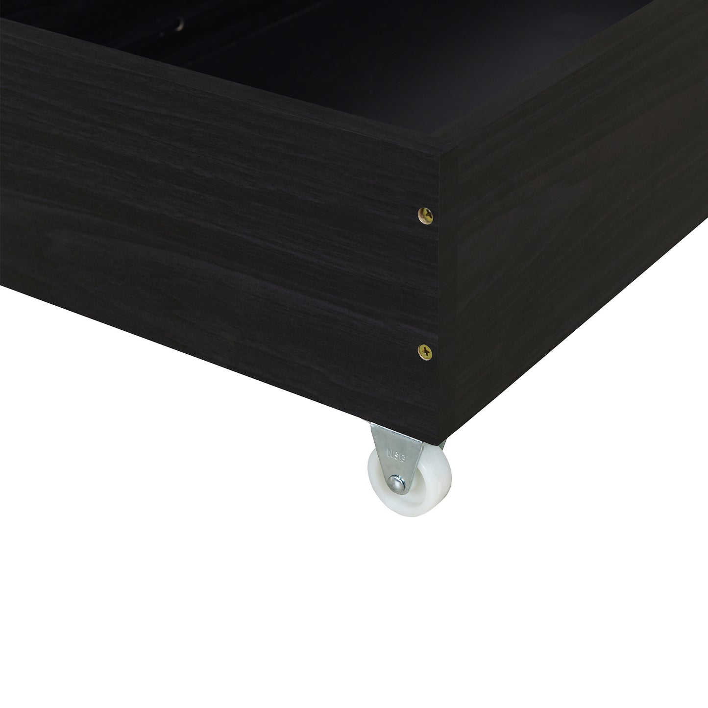 upholstered platform bed with rivet-decorated headboard, led bed frame and 4 drawers, black