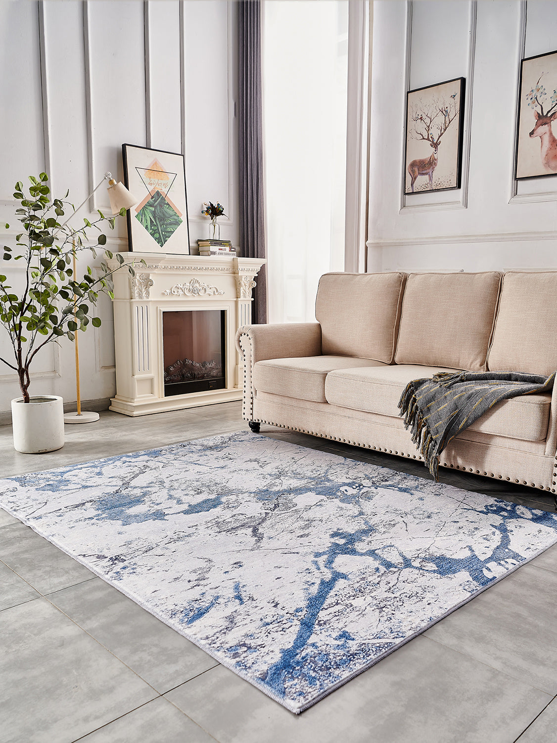 zara collection abstract design silver blue machine washable super soft area rug