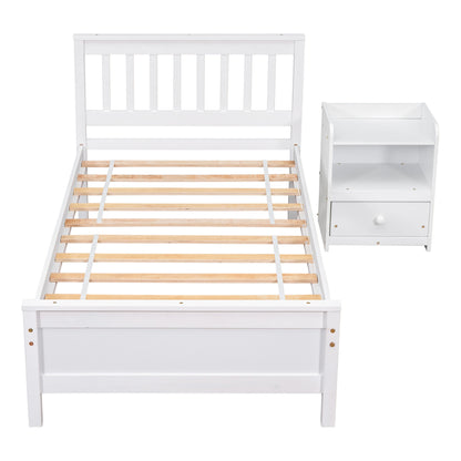 Twin Bed with Headboard & Nightstand, White