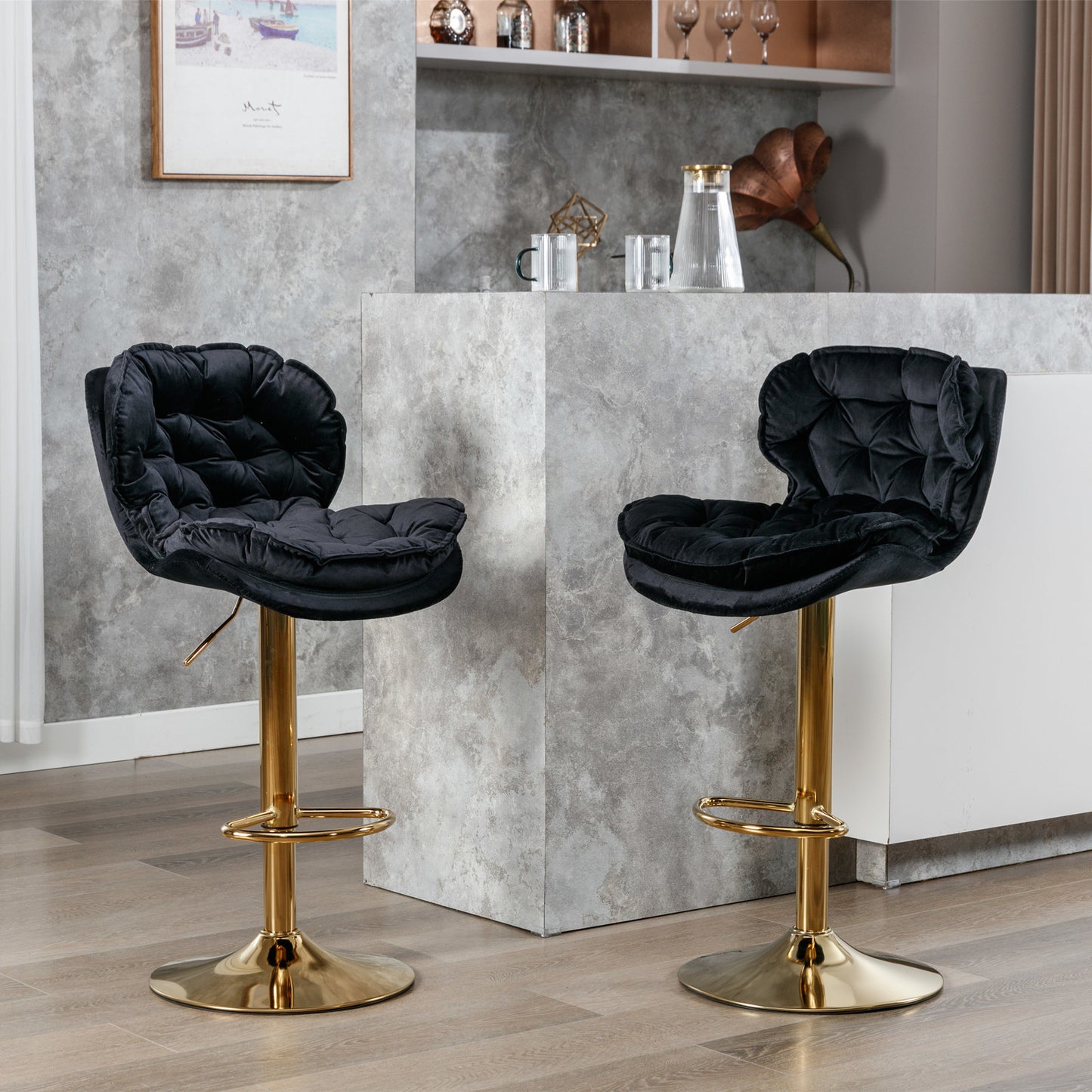 swivel bar stools set of 2, velvet black