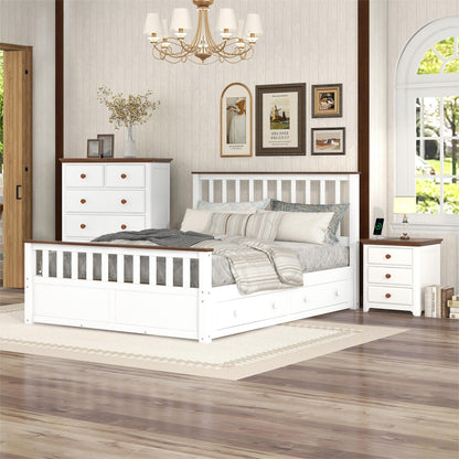 3-Pieces Bedroom Sets  with Nightstand(USB Charging Ports) and Storage Chest,White+Walnut