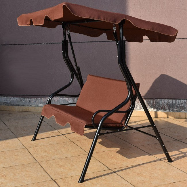 3 seat outdoor patio canopy swing with cushioned steel frame