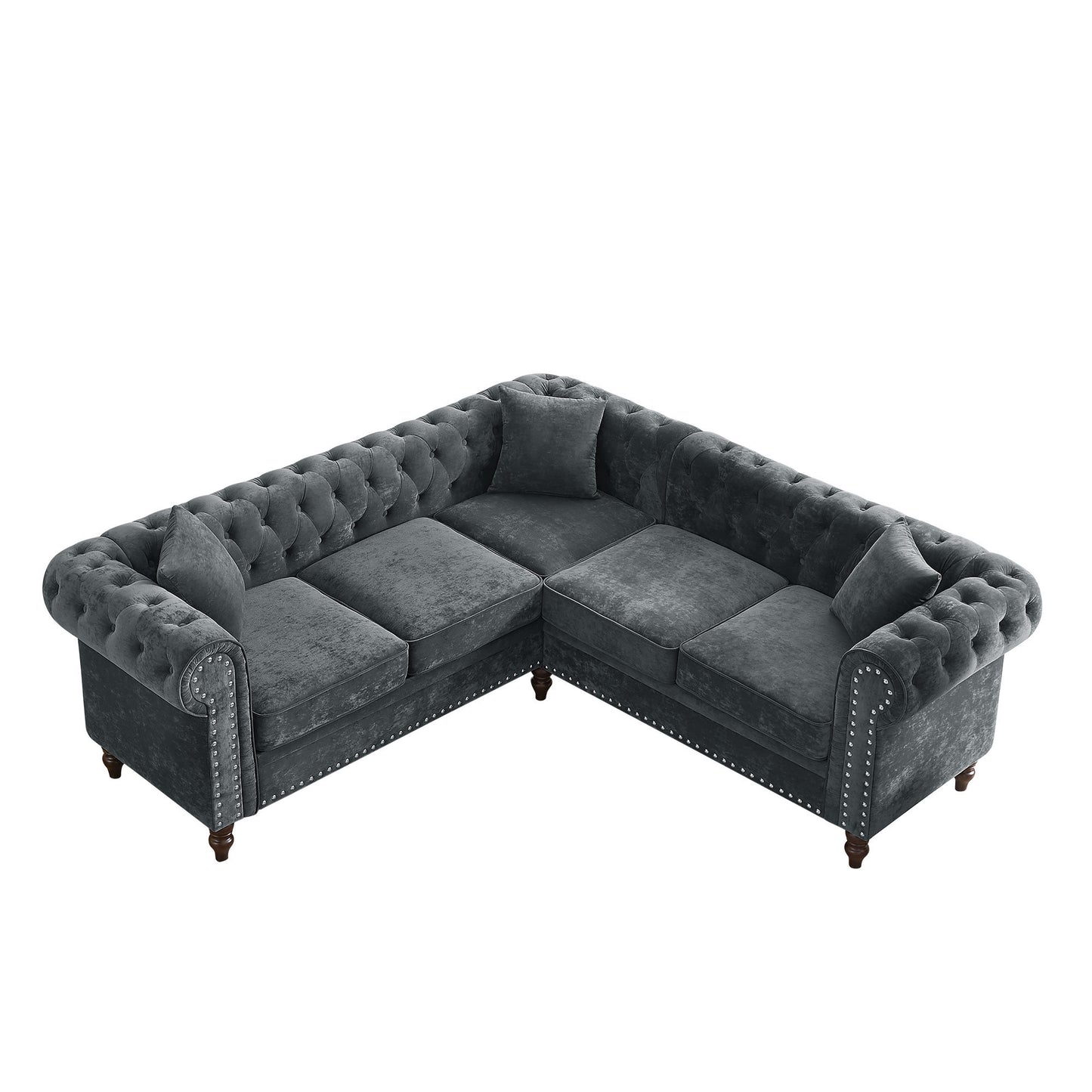 moe upholstered sectional, grey velvet