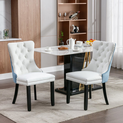 Nikki Collection Modern High-end Tufted Dining Chairs 2-Pcs Set, White+Light Blue