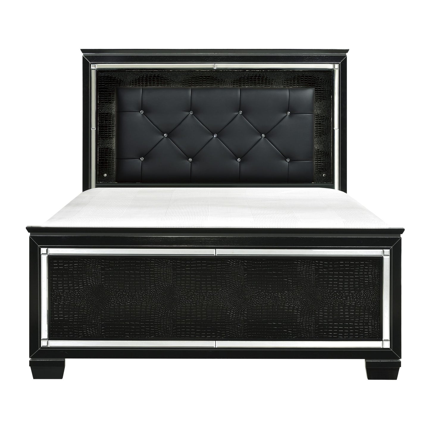 black finish upholstered button-tufted queen size bed led headboard
