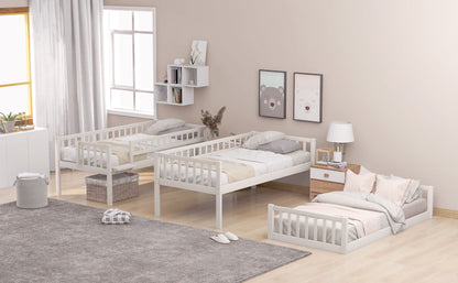 Twin-Over-Twin-Over-Twin Triple Bed with Built-in Ladder and Slide
