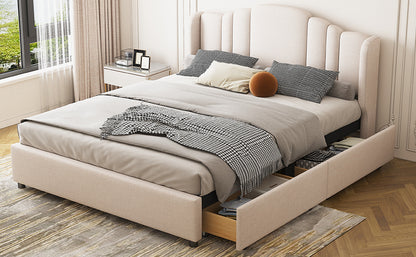Mie Upholstered Platform Bed with Wingback Headboard and 4 Drawers