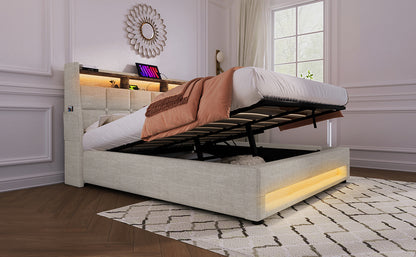Jody Upholstered Platform bed with a Hydraulic Storage System, LED and USB Charging,