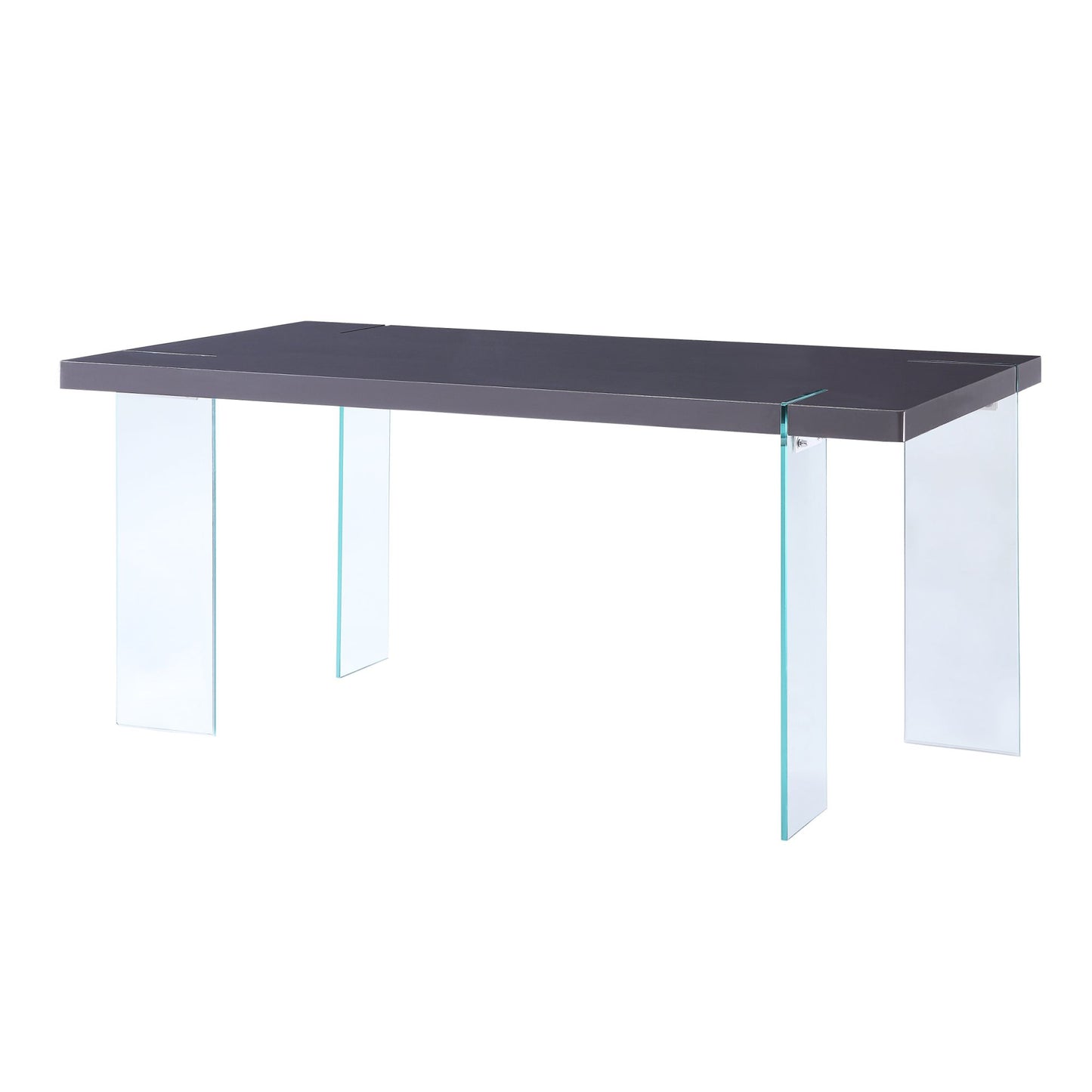 acme noland dining table, gray high gloss & clear glass