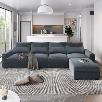 U_Style Modern Large L-Shape Feather Filled Sectional Set, Grey