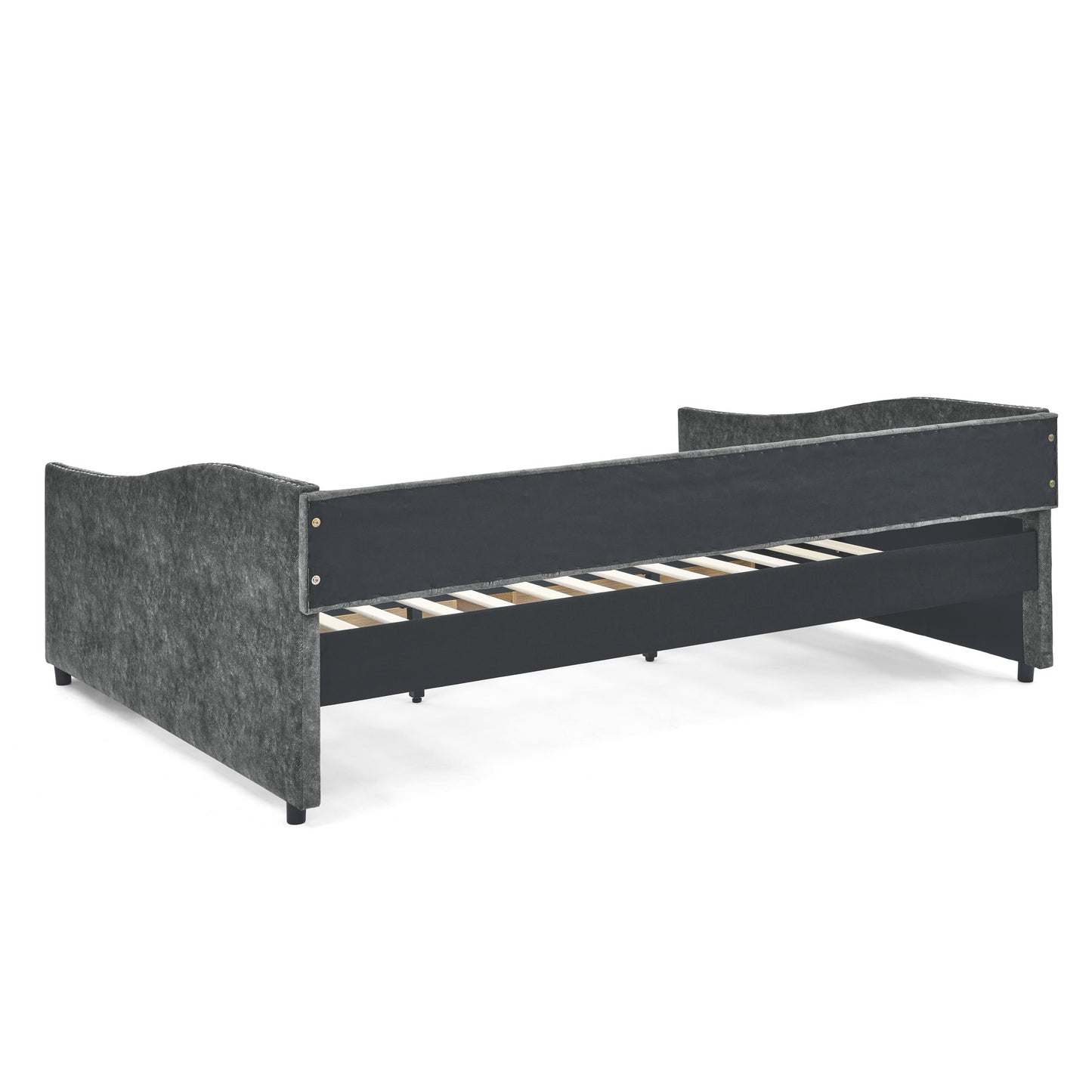 upholstered tufted daybed sofa bed with drawers, grey