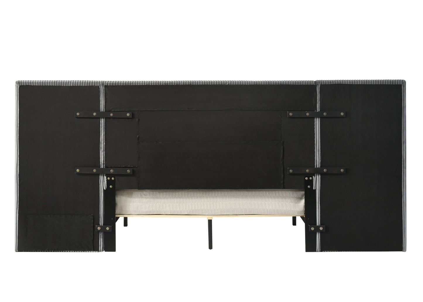 acme muilee queen bed , gray fabric bd01741q