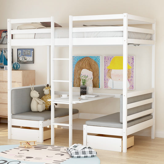 Functional Loft Bed Twin Size,White