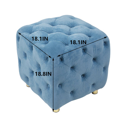 Blue Modern Velvet Upholstered Ottoman