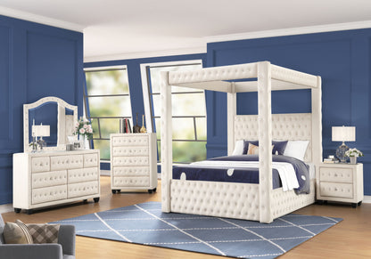 Monica luxurious Four-Poster Queen Bed Made with Wood in Cream