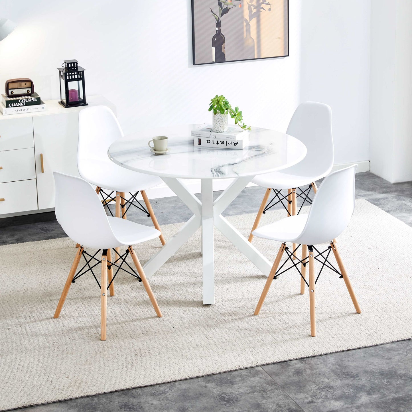 mdf dining table set, white