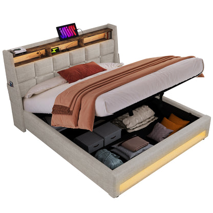 Jody Upholstered Platform bed with a Hydraulic Storage System, LED and USB Charging,