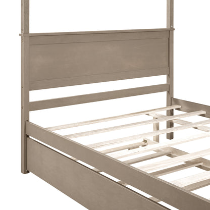 Wood Canopy Bed with Trundle