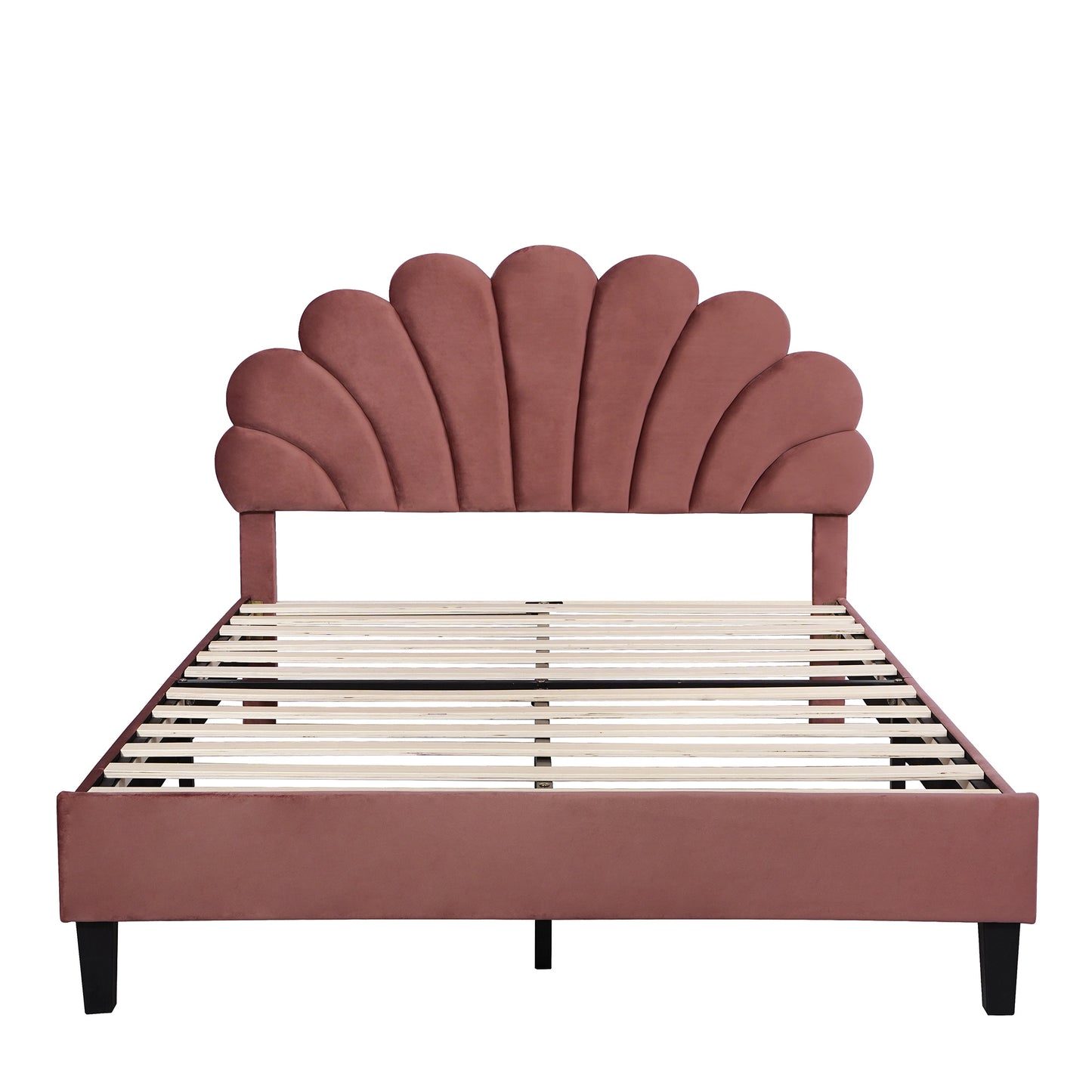 upholstered bed with flower pattern velvet headboard,