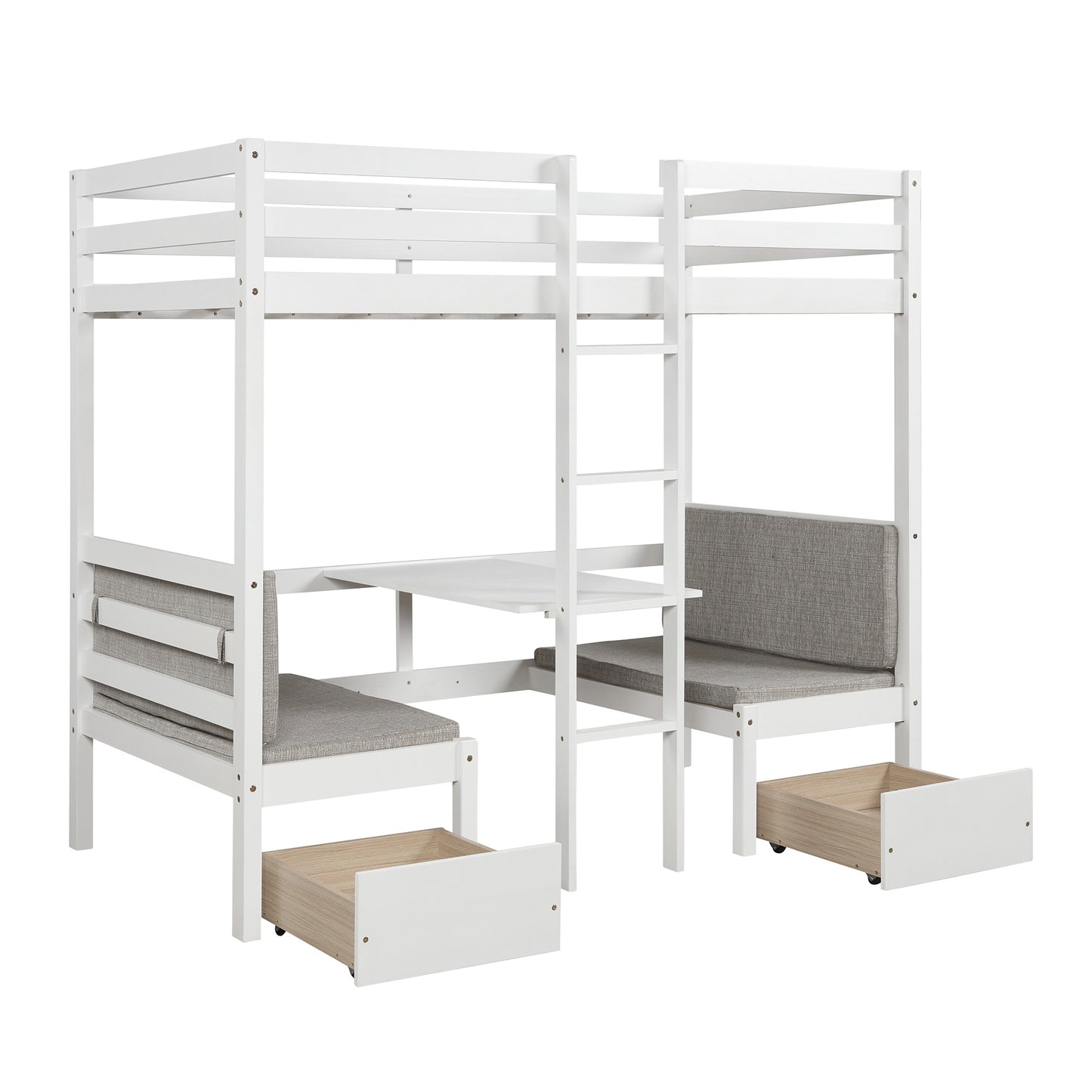 functional loft bed twin size,white