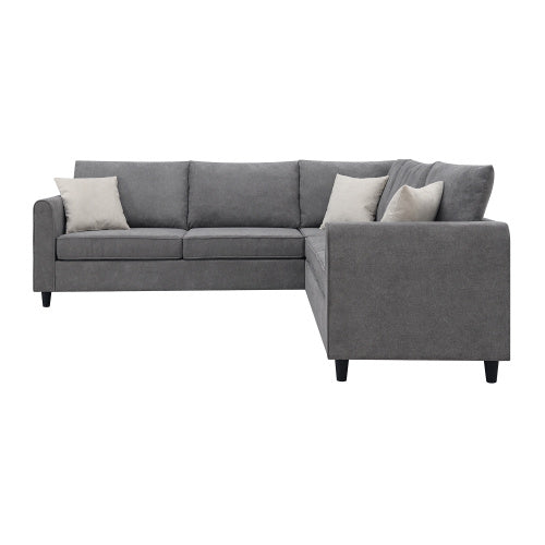 modern l shape couch with 3 pillows
