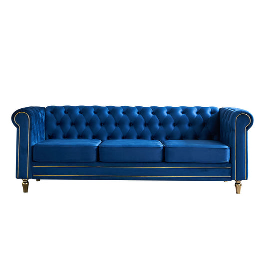 Chesterfield Velvet Sofa, Blue