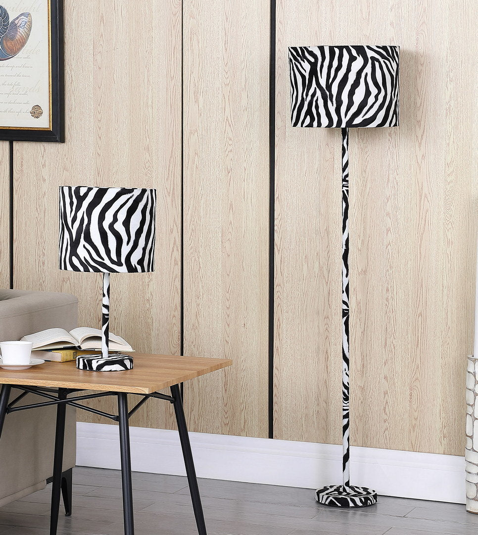 19.25" faux suede zebra metal table lamp