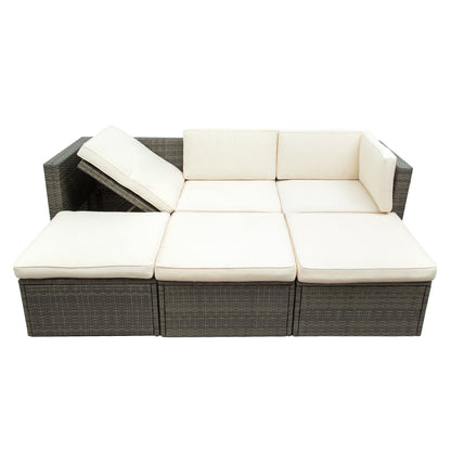 5-Piece Patio Wicker Sofa Set Cushions; Ottomans and Lift Top Coffee Table included