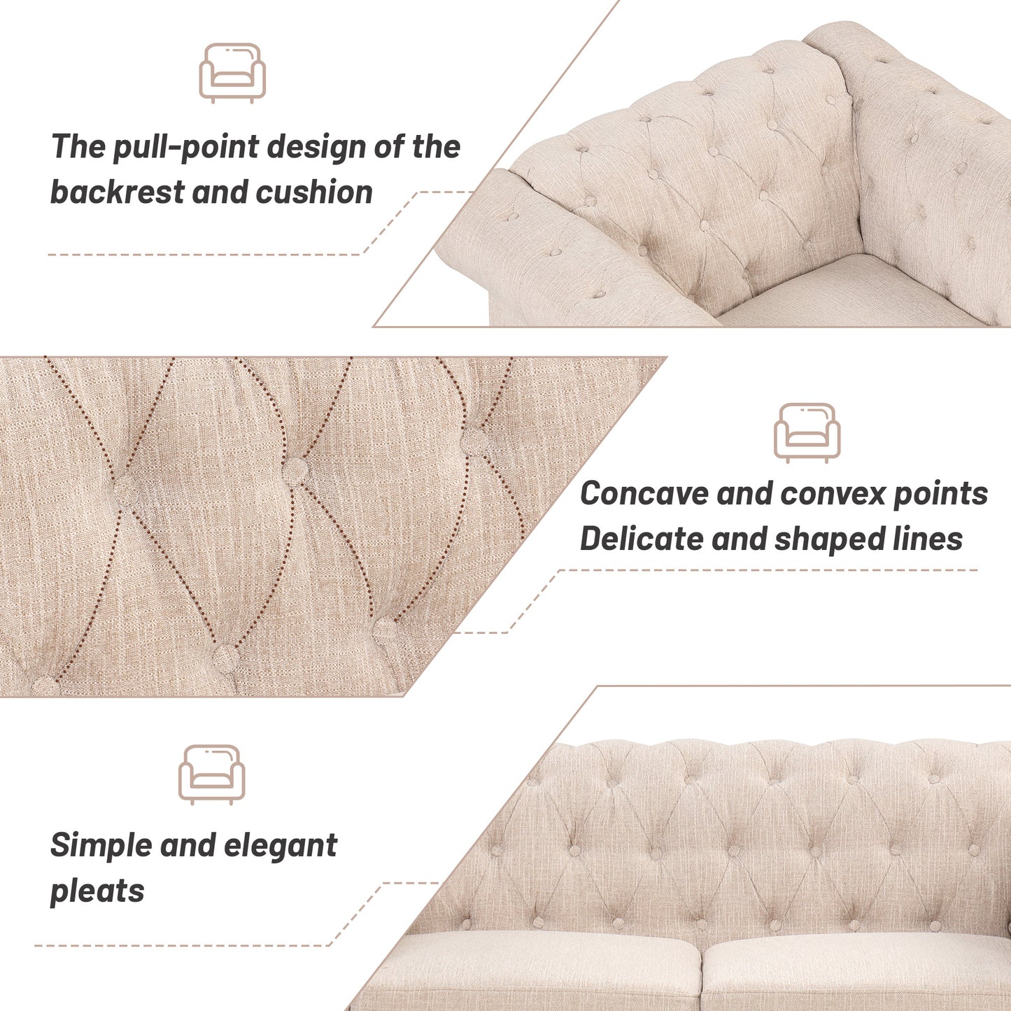 modern chesterfield 3-piece sofa set