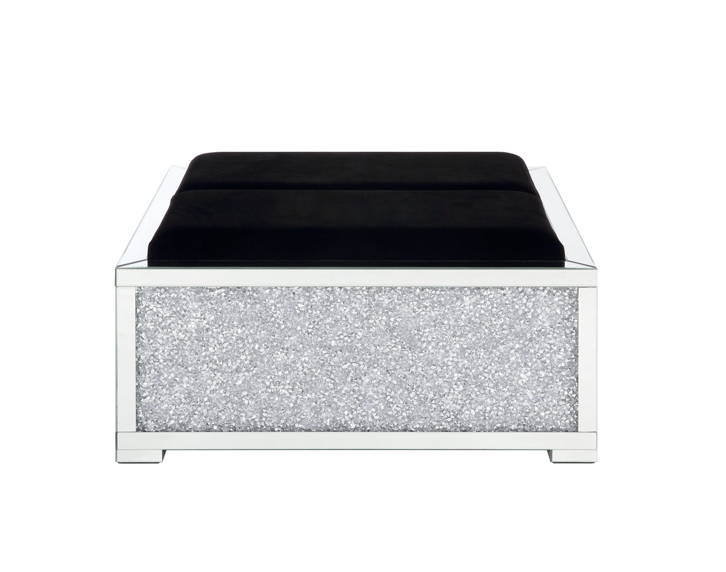 acme noralie ottoman w/storage mirrored & faux diamonds