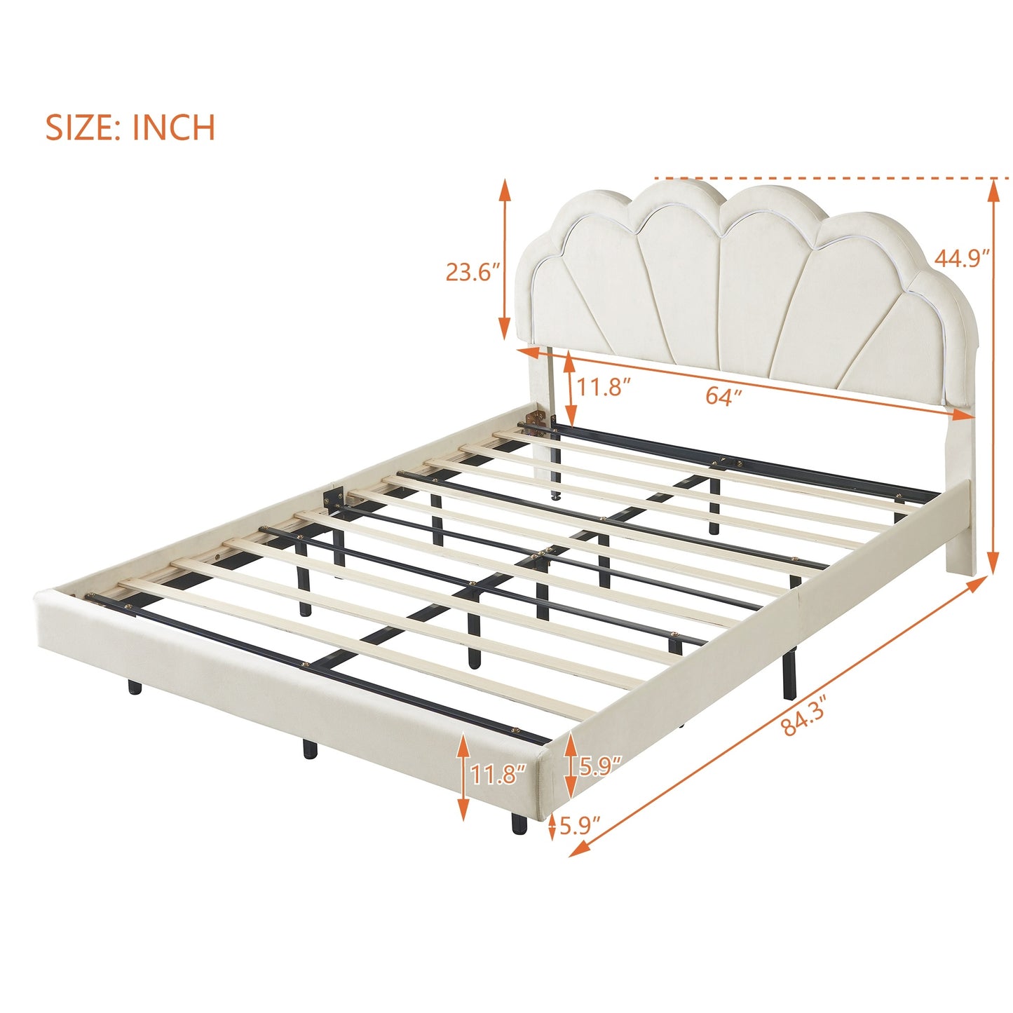 floating velvet elegant smart led platform bed