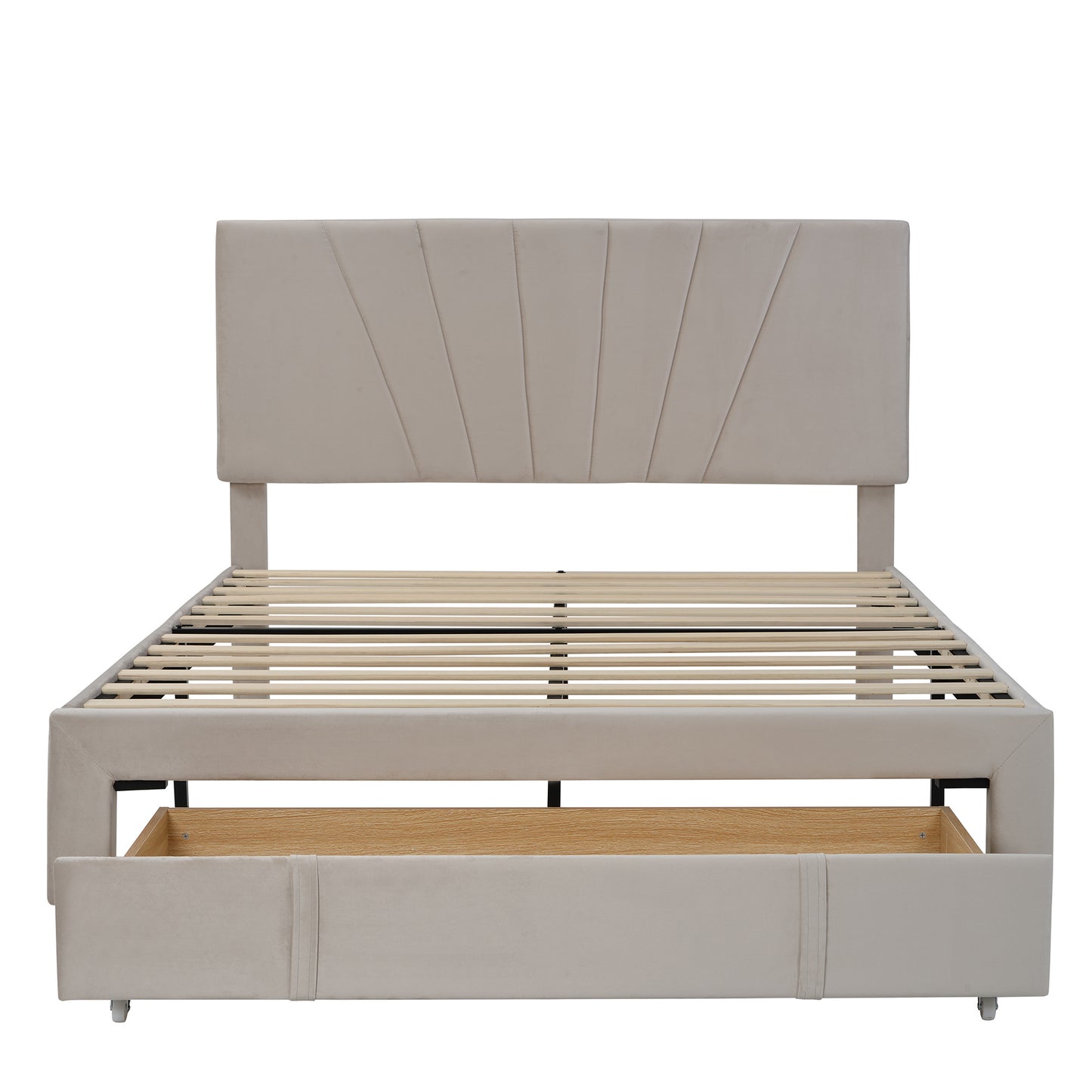 queen size storage bed velvet upholstered platform bed with a big drawer