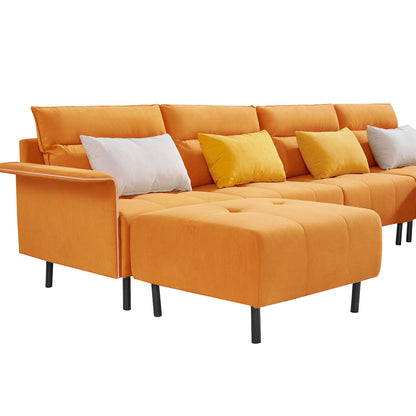 U-Shaped Sectional Sofa with 2 Removeable Ottoman and 4 Pillows