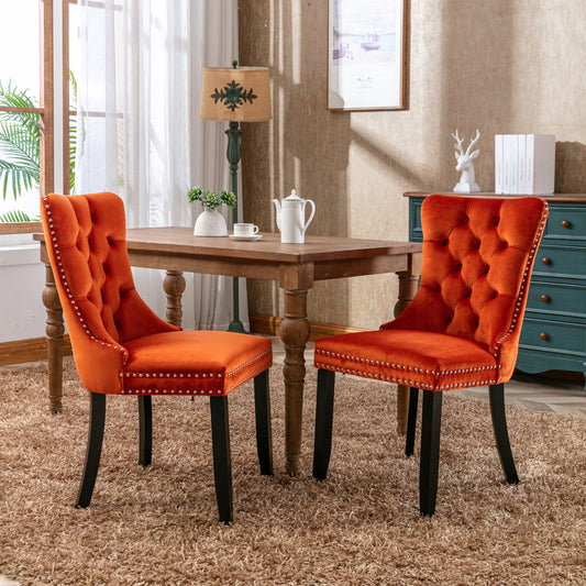 High-end Tufted Upholstered Dining Chairs, 2-Pcs Set Orange